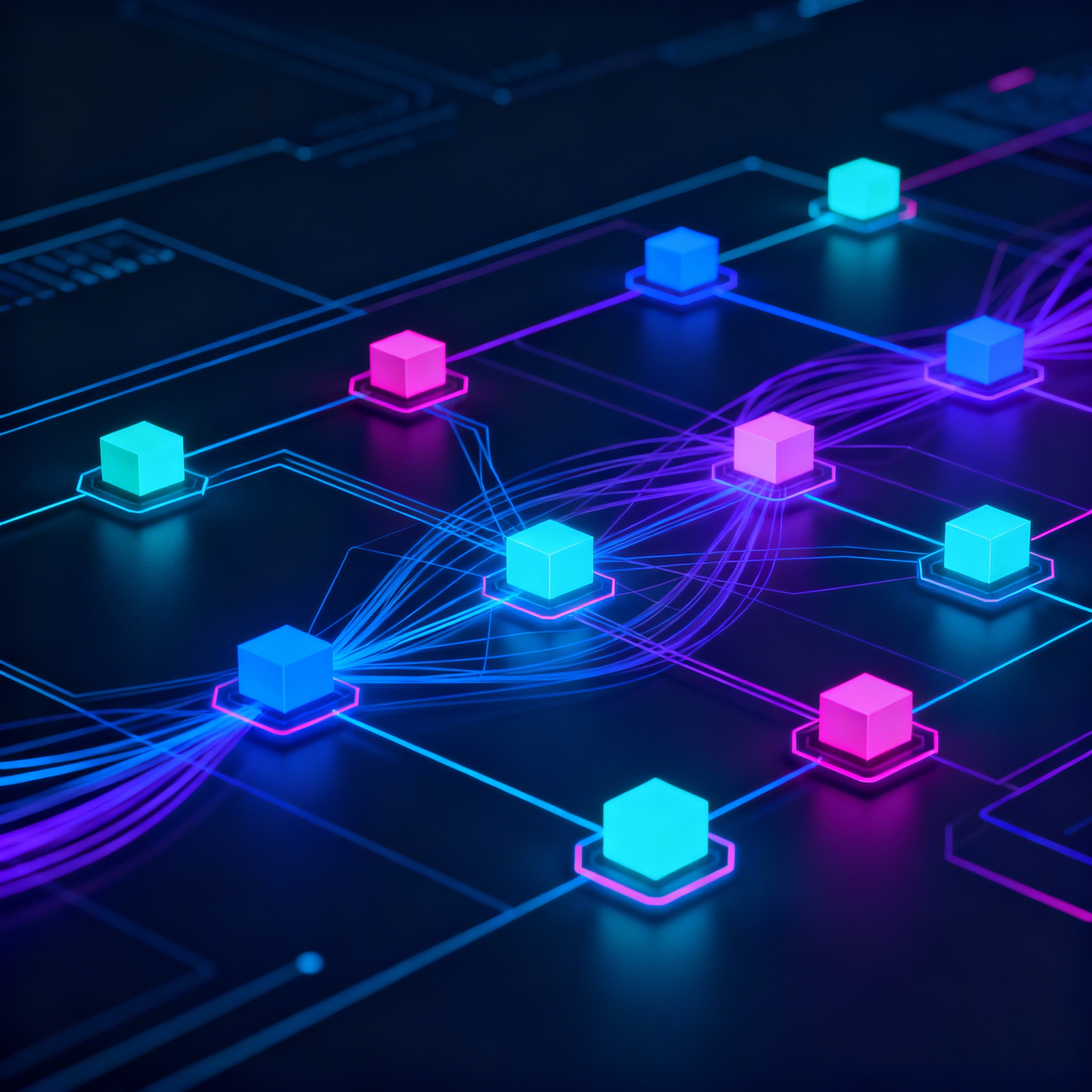 Automation workflow system with AI nodes and interconnected digital processes showing real-time monitoring