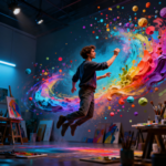 Digital artist creating 3D art with gesture controls in virtual space